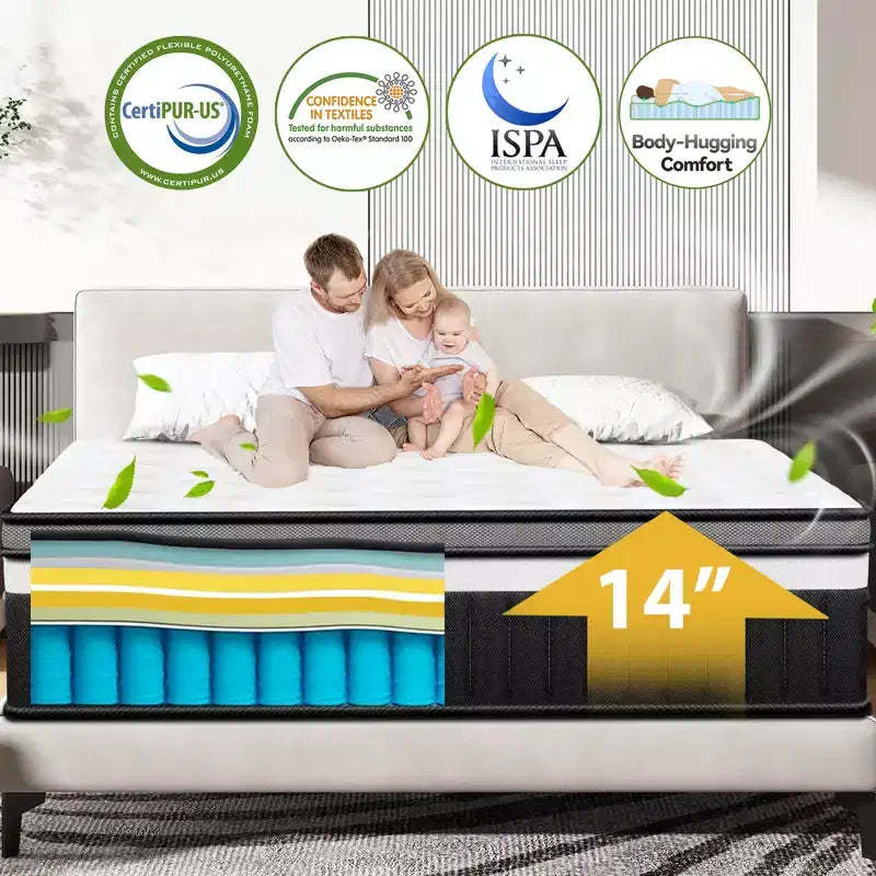 King Size Mattress,14 Inch Cooling Memory Foam and Individually Pocket Innerspring Hybrid Mattress,King Bed Mattress in a Box,CertiPUR-US Certified