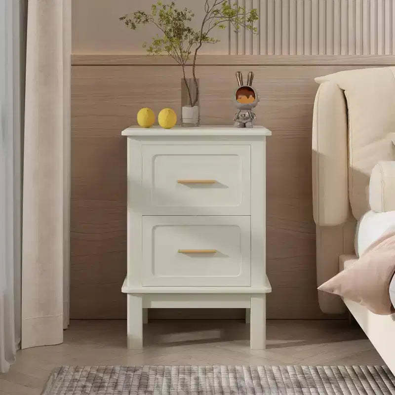 Modern Nightstand End Table Bed Beside Table Sofa Side Table Accent Table with 2 Drawers, Creamy White - ModernLuxe