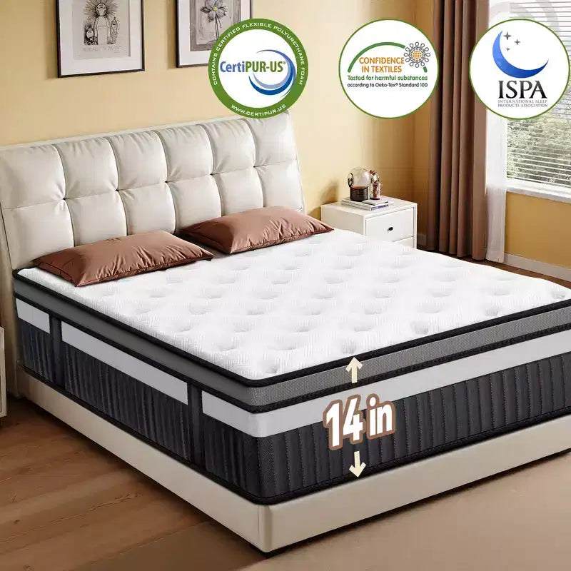 Mattress Clearance,14 Inch Queen Mattress on Sale,Memory Foam Mattress, Medium Firm Feel, CertiPUR-US Certified Cool & Pocket Springs