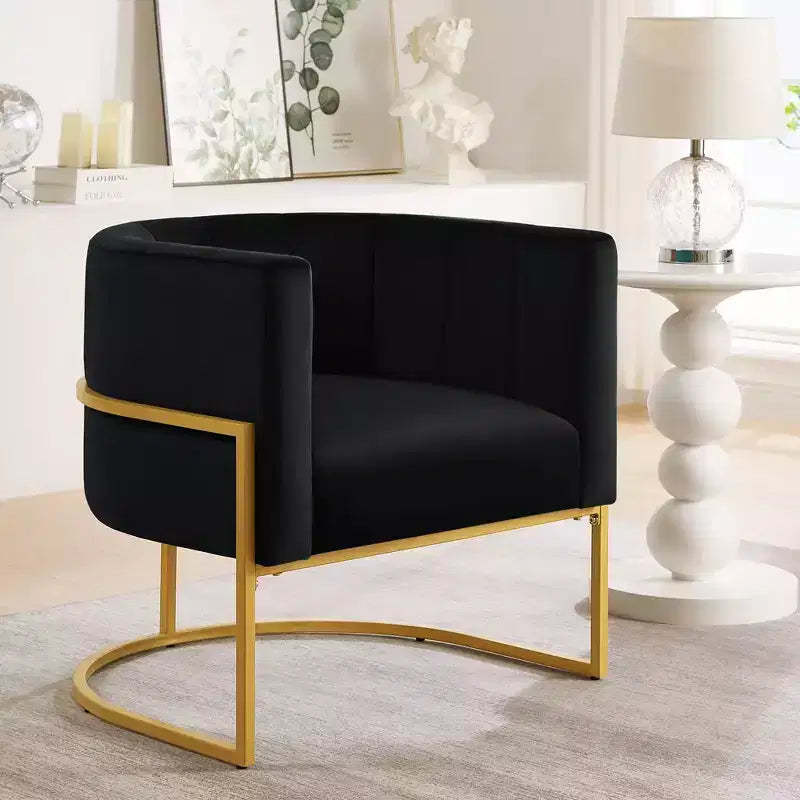 Velvet Accent Chair With Cushion, Golden Metal Stand, Curve Backrest Upholstered Vanity Chair, Home Leisure Chair