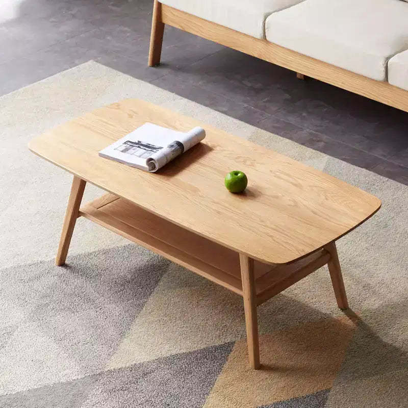 TUYOHW Coffee Table 100% Premium Oak Frame,47x22 / 40x20 2-Tier Natural Low Center Table for Living Room,Low Accent Table,Easy to Assemble