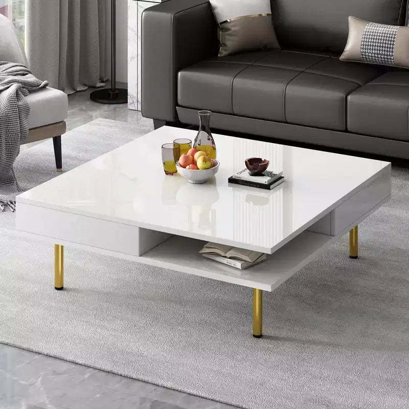 TUYOHW Exquisite Coffee Table with Drawers,2-Tie Wooden Center Table for Home Decor,Living Room Cocktail Table with High Gloss Top,110lbs Max,White