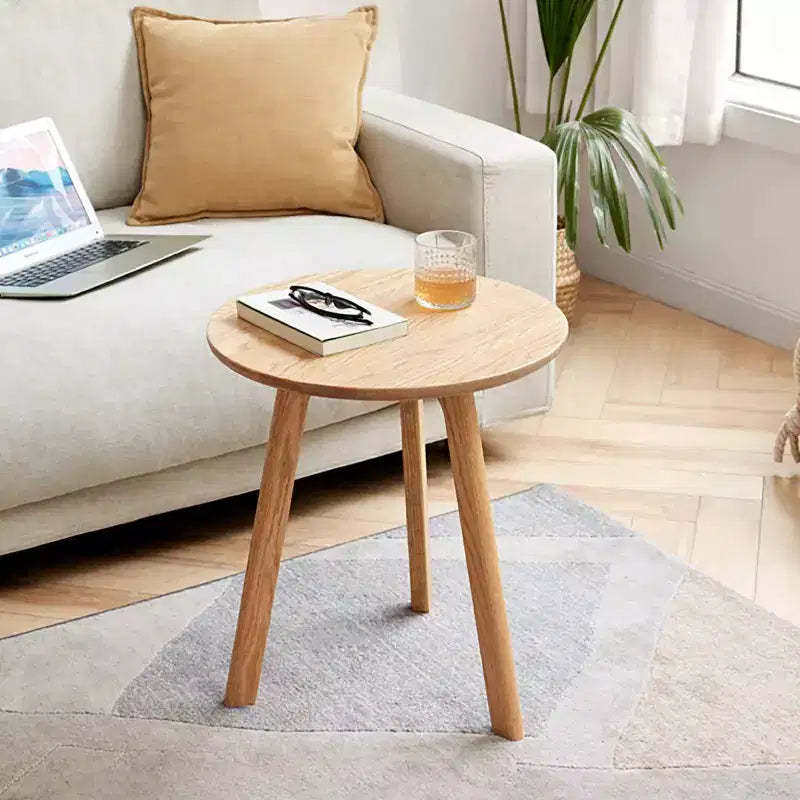 TUYOHW Modern Coffee Table with 100% Oak Wood Frame,17.7 Low End Table for Living Room,Rustic Round Side Table,Easy to Assemble,Natural