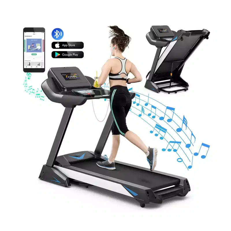 Gymax 4.75 HP Treadmill with APP and Auto Incline Folding Treadmill with Bluetooth Speakers and LED Display Electric Running Machine