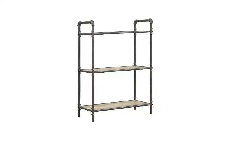TUYOHW Rectangular Bookshelves,Open Storage Bookshelf with Round Metal Steel Tube,Bookcases for Living Room,Office,Grey+Oak