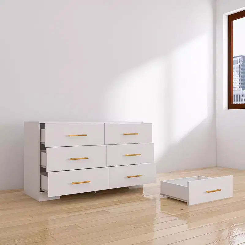 Large Chest of Drawer, Dressers Table with 6 Drawers & Golden Handle for Living Room Bedroom, White