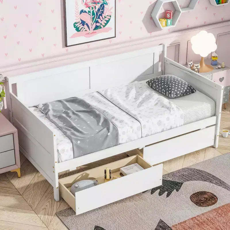 Bellemave Twin Daybed with 2 Storage Drawers, Solid Pine Wood Sofa Bed, Space-Saving Design for Bedroom or Living Room, White