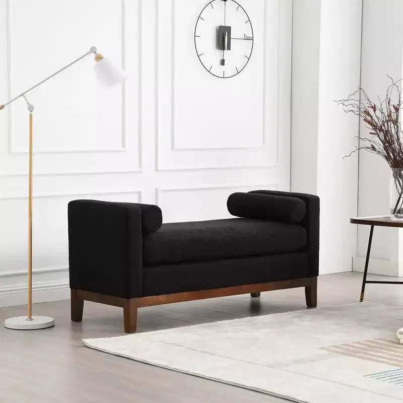 53.5W Upholstered Bench, Ottoman Bench With Wood Legs & Bolster Pillows For End Of Bed, Bedroom, Living Room, Entryway, Black