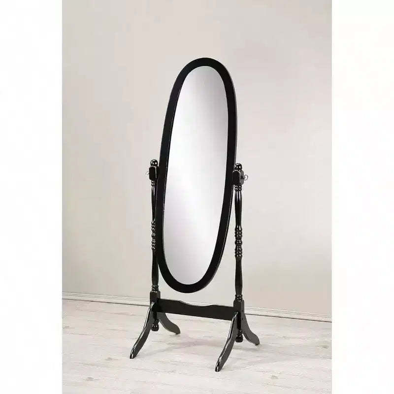 Traditional Black Queen Anne Cheval Mirror. Wood Floor-Standing, Full-Length Tilting Mirror for Elegant Home Decor