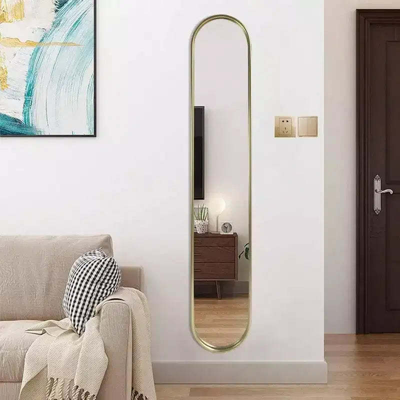 Gold Full Length Oval Mirror with Metal Frame for Entryway Hallway Living Room 44 Inch X 8 Inch Gold Color Sleek Design Elegant