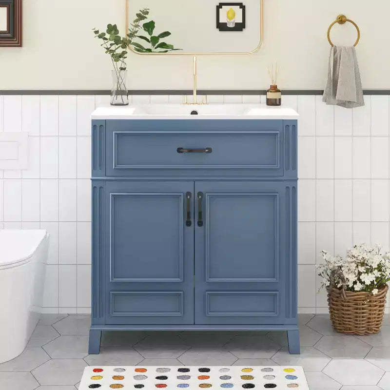 30 Bathroom Vanity Sink Combo, Bathroom Storage Cabinet with Drawers, Single Sink Bathroom Vanity with Soft Closing Doors, Blue