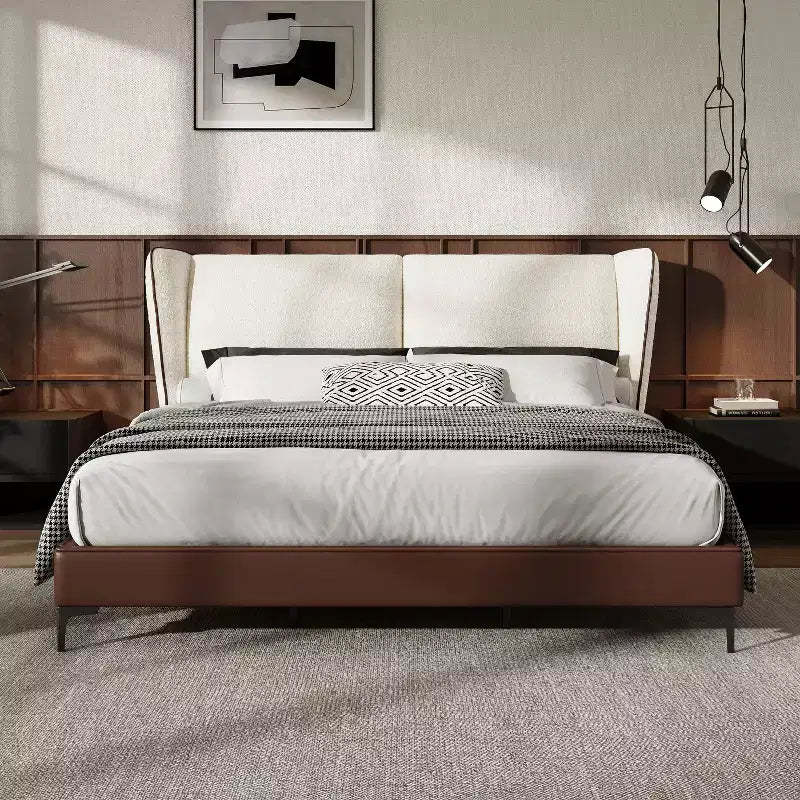 Christopher Knight Home Zewa Modern King Size Faux Leather Upholstered Platform Bed with Teddy Wingback Headboard