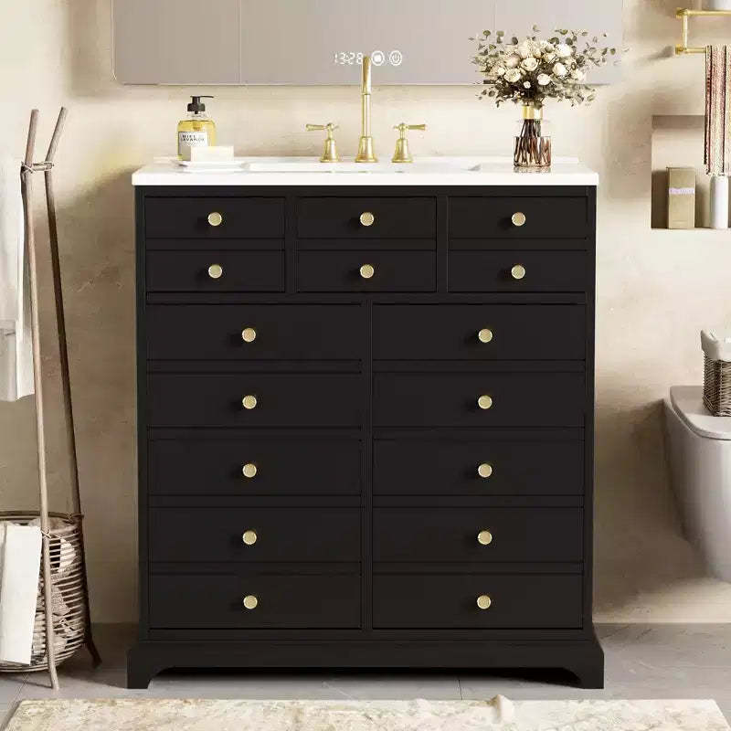 30 Bathroom Vanity with Sink, Bathroom storage Cabinet with Drwers and Soft Closing Doors, Black