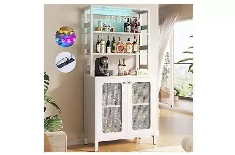 67 Tall Mdf Wine Rack with Steel Frame with 2 Glass Doors