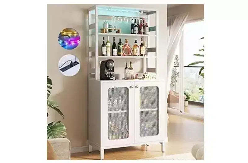 67 Tall Mdf Wine Rack with Steel Frame with 2 Glass Doors