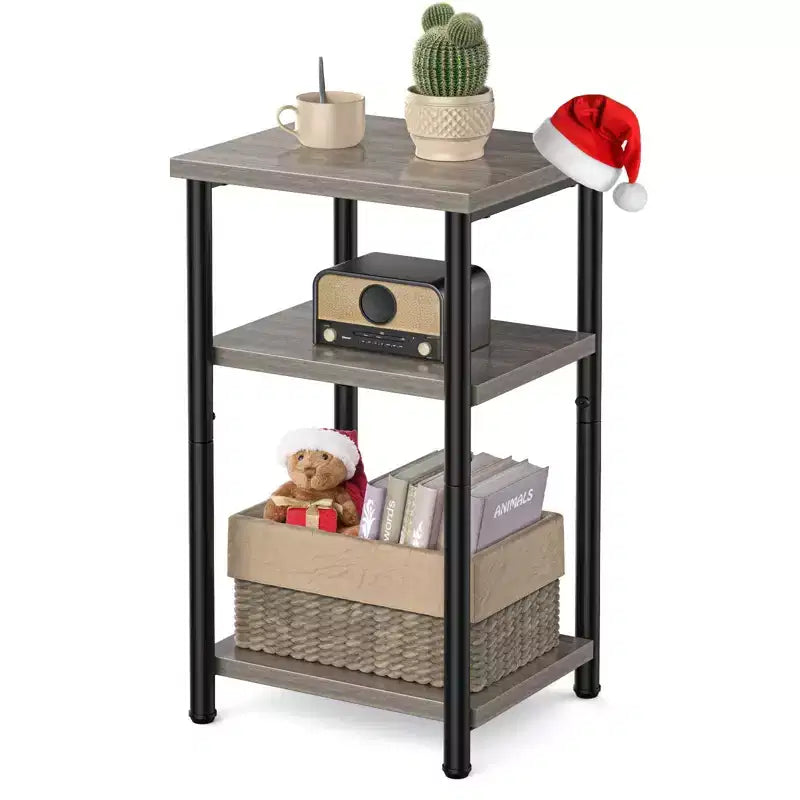 TUYOHW 3-Tier Nightstand with Adjustable Feet,1 PC/2 PCS Compact End Table with Storage Shelves,Bedside Table for Living Room,Bedroom,Bathroom