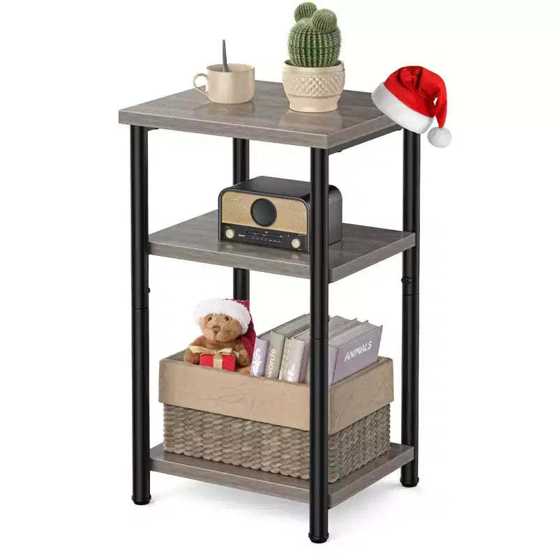 TUYOHW 3-Tier Nightstand with Adjustable Feet,1 PC/2 PCS Compact End Table with Storage Shelves,Bedside Table for Living Room,Bedroom,Bathroom