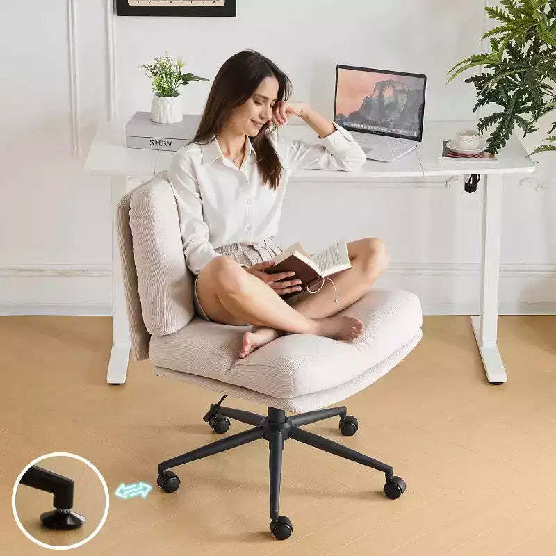 VINGLI Criss Cross Cloud Seat,Comfy Corduroy Cross Legged Office Desk Chair with/no Wheels,Modern Swivel Perch Light Khaki