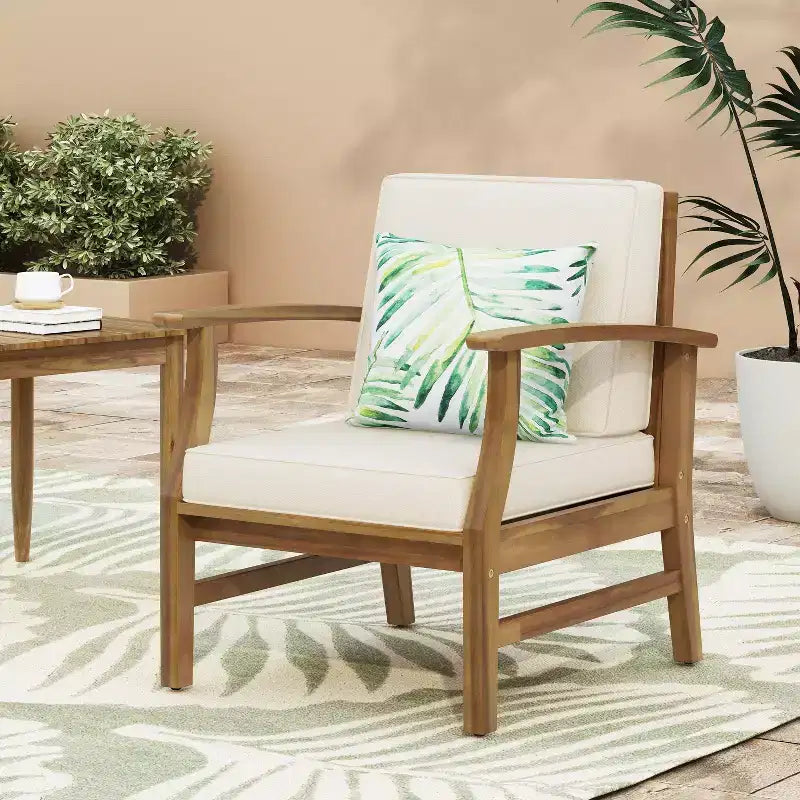 TUYOHW Rustic Patio Accent Chairs Set of 1,Upholstered Club Chairs,Outdoor Acacia Conversation seat for Porch,Garden & Backyard,400lbs Capacity