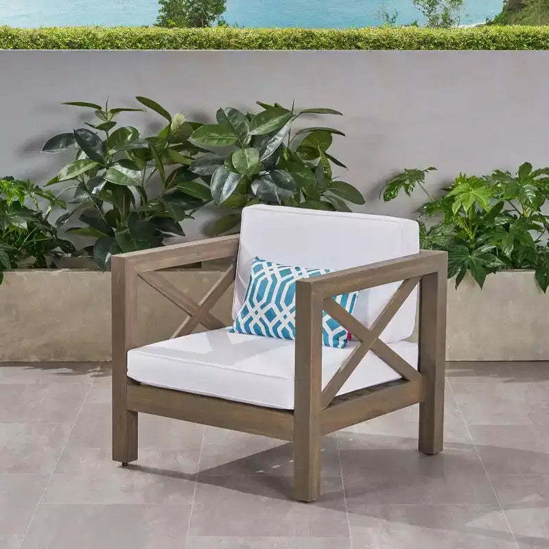 TUYOHW Acacia Wood Club Chair,Mid-Century Modern Patio Accent Chair with Water-Resistant Cushion for Backyard Garden Poolside