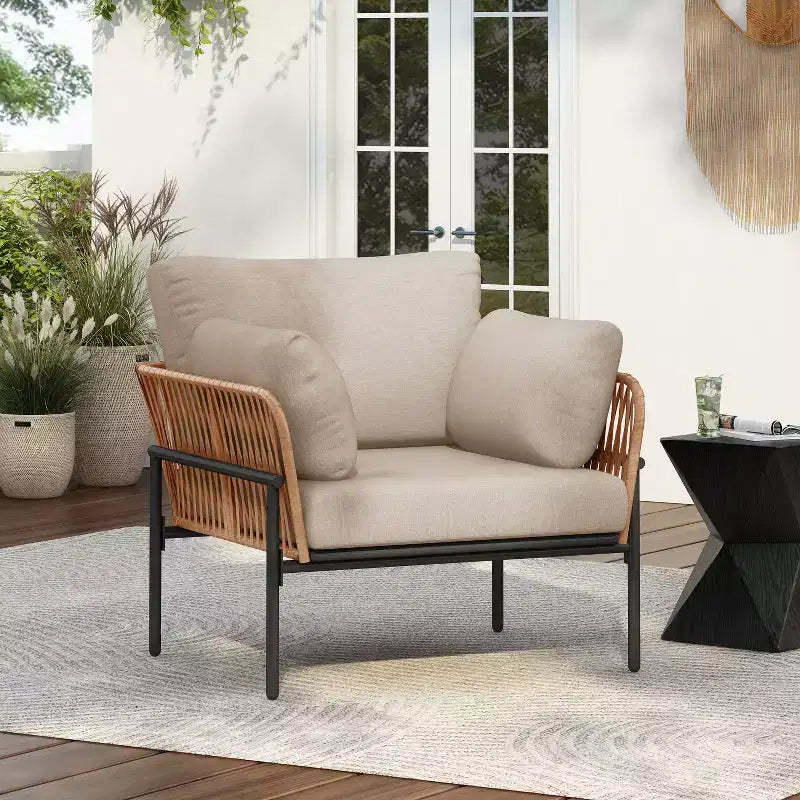 Okak 36W x 17H Modern Patio Accent Chairs Wide Armchairs with 2 Extra Pillows,Set of 1/2,Outdoor Club Chairs for Porch,Garden&Backyard