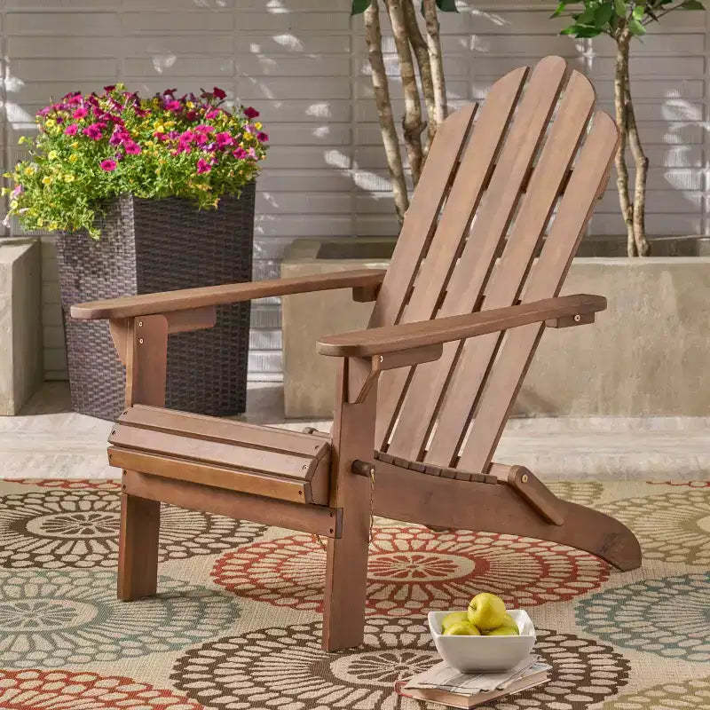 TUYOHW Premium Acacia Adirondack Chair,Set of 1,Foldable Adirondack,Boho Style Leisure Chair with High Back for Porch,Backyard & Garden