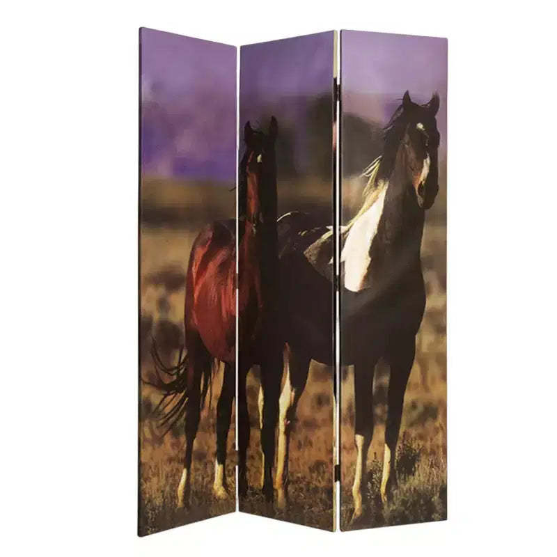 HomeRoots 72 Brown Canvas Folding Three Panel Screen Room Divider