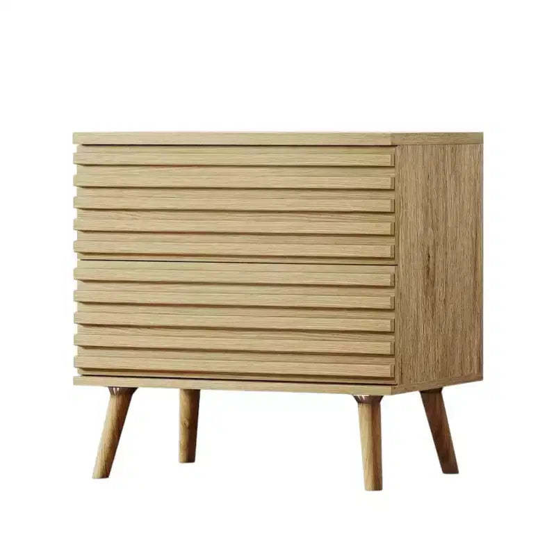 HomeRoots 23 Natural Solid Wood Ribbed Texture Two Drawer Nightstand