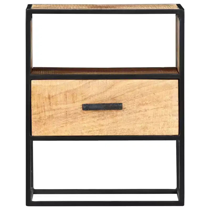 vidaXL Nightstand 15.7x11.8x19.6 - Industrial Styled Accent Bedside Table with Solid Mango Wood Construction and Powder-Coated Steel Legs