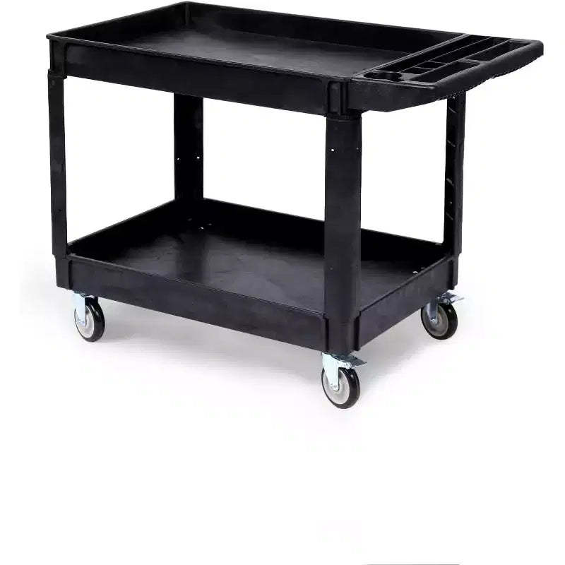Industrial 2-Shelf Rolling Cart, 550 lbs Capacity Utility Cart with Locking Wheels, Large Plastic Service Cart for Warehouse Garage Workshop Kitchen