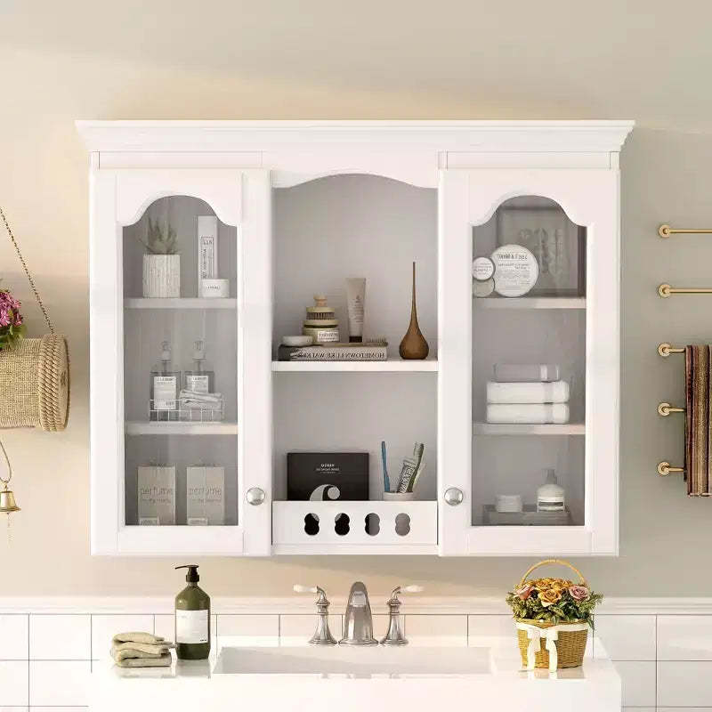 CASAINC Wall Mounted Medicine Cabinet with 2 Glass Doors, Over Sink Storage with Ample Space