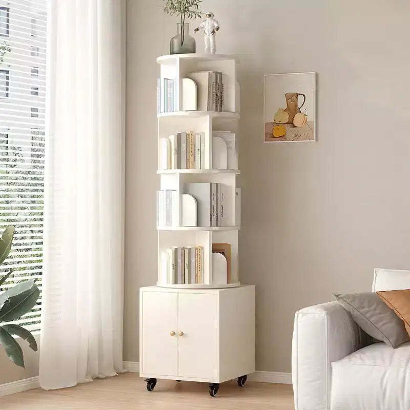 Rotating Bookshelf, 360 Degree Display 5 Tier Corner Bookshelf with Drawer for Small Space, Floor Standing Bookcase Storage Rack Organizer for Bedroom
