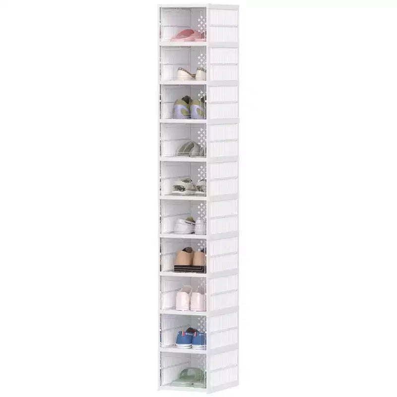 Stackable Plastic Shoe Boxes, 10 Pack Foldable Shoe Storage Boxes with Clear Door, No Assembly, Fit Size 10