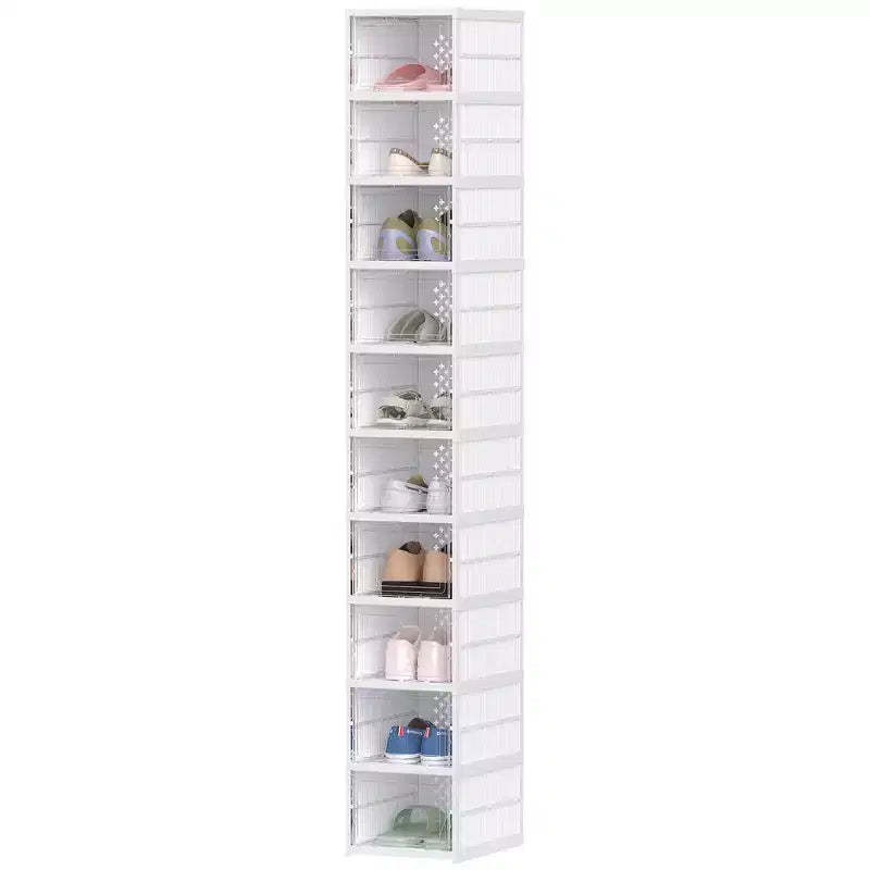 Stackable Plastic Shoe Boxes, 10 Pack Foldable Shoe Storage Boxes with Clear Door, No Assembly, Fit Size 10