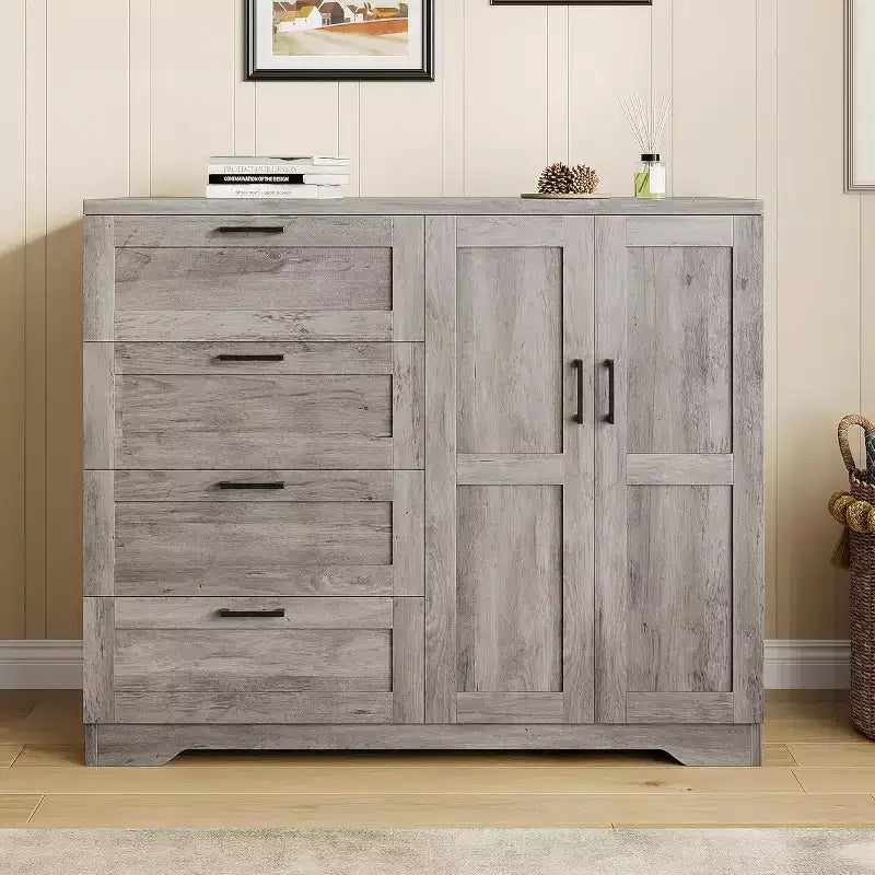 PB Board Double-Door 4-Drawer Wardrobe Gray | Bedroom, Kids' Room, Small Space