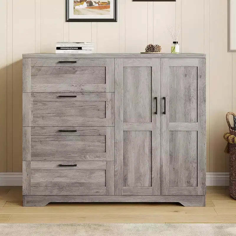 PB Board Double-Door 4-Drawer Wardrobe Gray | Bedroom, Kids' Room, Small Space