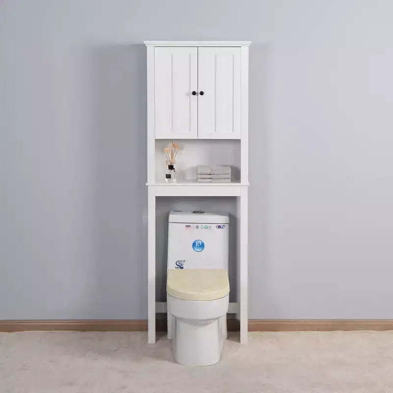 Over The Toilet Bathroom Storage Cabinet, Space Saver Cabinet Organizer With 2 Doors 1 Open Storage Shelf For Bathroom Storage White