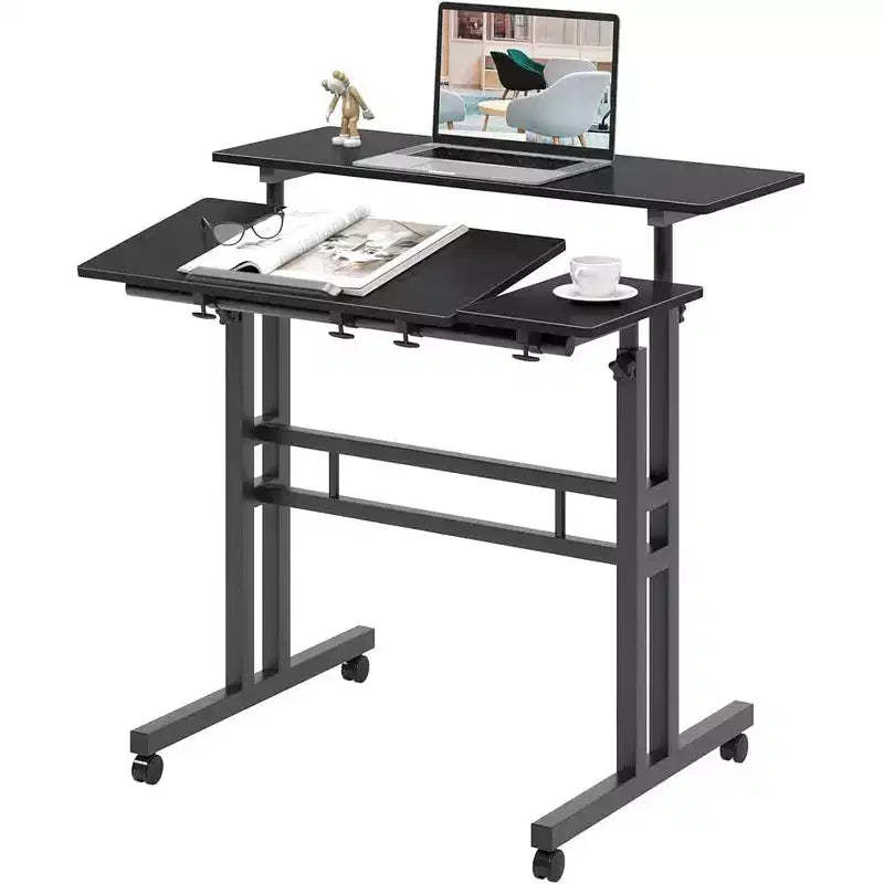 Black 31 Mobile Standing Desk C Adjustable Height Rolling Computer Table with Wheels for Home Office/Walking Pad