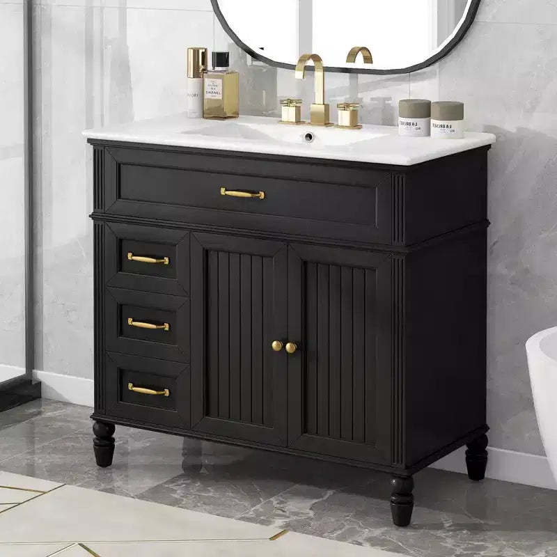36 Black Bathroom Vanity Sink Combo with Storage , Wood Bathroom Floor Cabinet with Drawers for Small Space