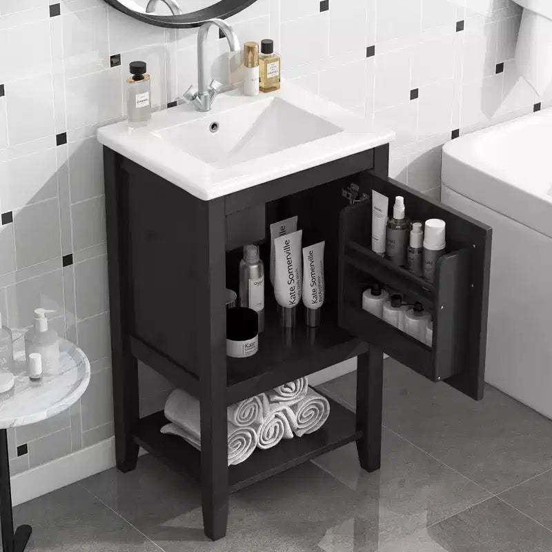 20 Small Bathroom Vanity Sink Combo with Storage , Bathroom Floor Cabinet with Open Shelf and Soft Close Door, Black