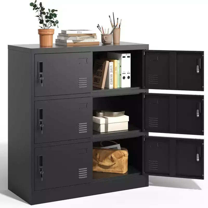 VIYET 35.43 6-Door Metal Storage Locker with Lock & Card Slot, Black Freestanding Locker for Office/Gym/School/Home