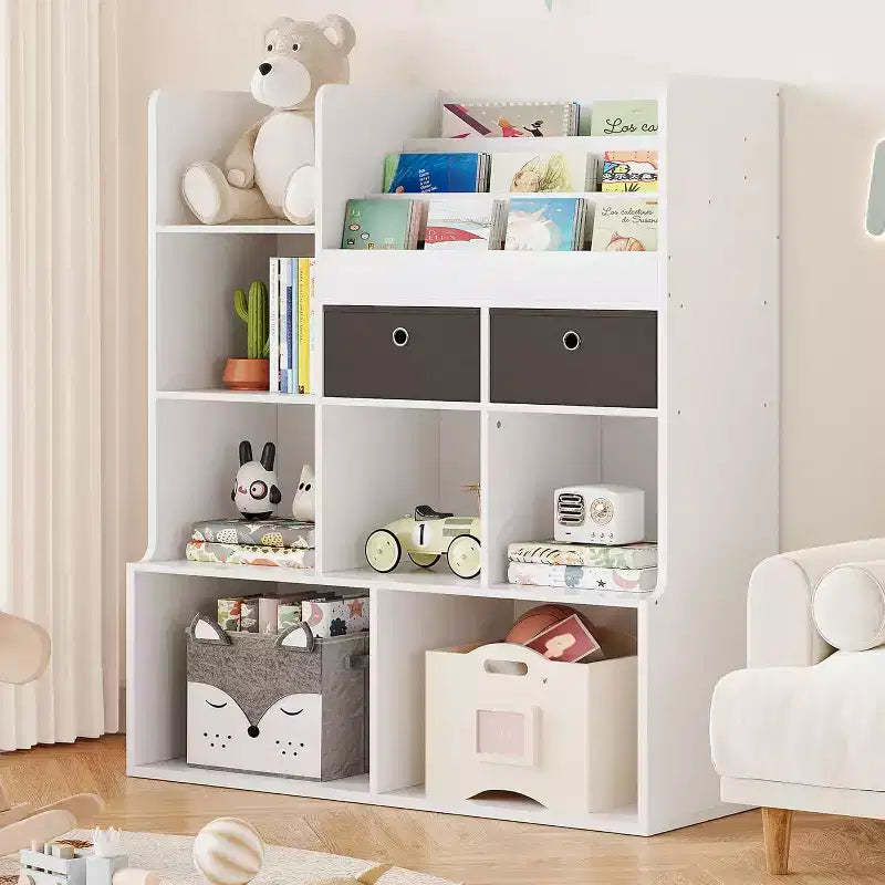 47.8in Kids Wooden Bookshelf with 4 Tier DrawersBook Rack Toy Organizer Bookcase Storage for Playroom Classroom