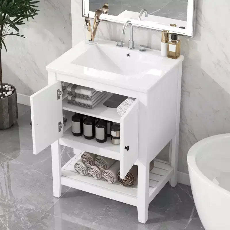 24 Small Bathroom Vanity Sink Combo with Storage , Wood Bathroom Floor Cabinet with Open Shelf