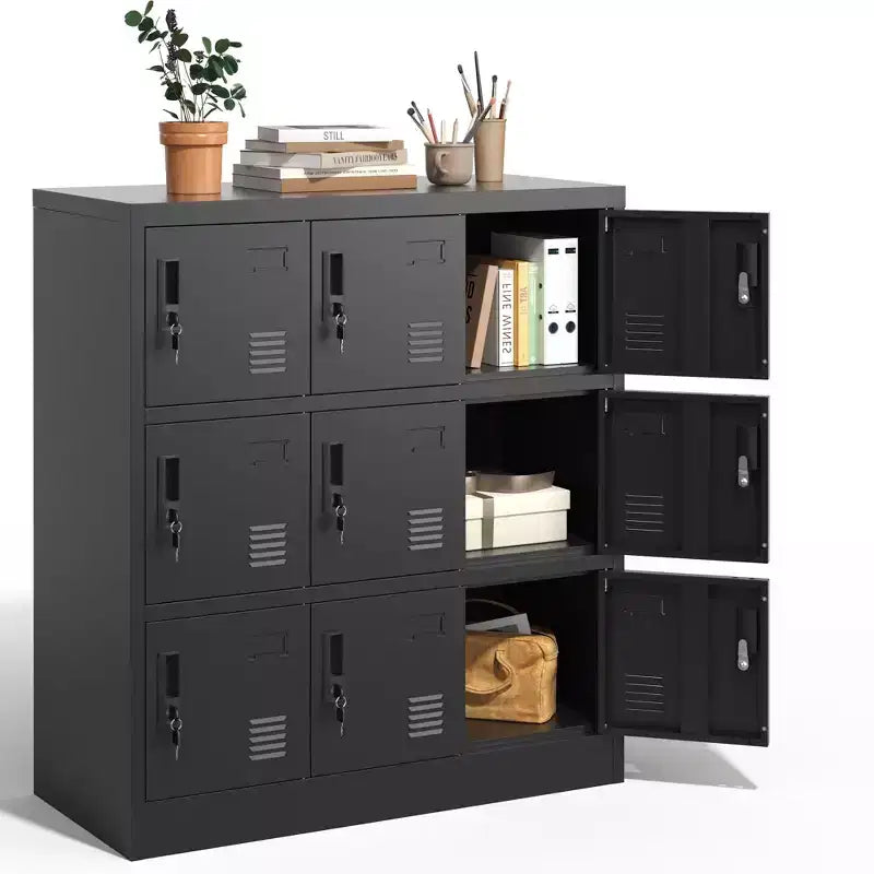 VIYET 35.4 9-Door Metal Storage Locker with Lock & Card Slot - Freestanding Steel Locker for Office, Gym, School & Home, Black