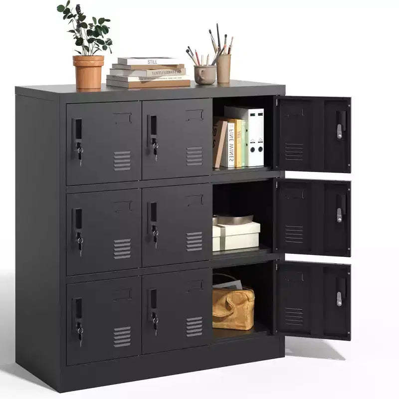 VIYET 35.4 9-Door Metal Storage Locker with Lock & Card Slot - Freestanding Steel Locker for Office, Gym, School & Home, Black