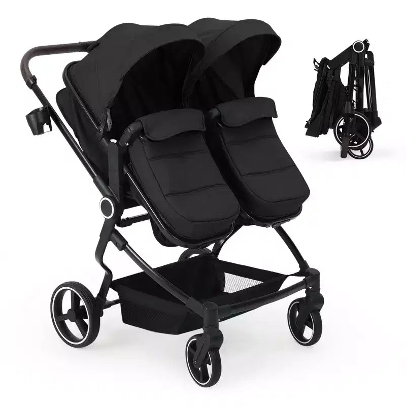 Side by Side Double Stroller for Twins, S600D Compact Foldable Lightweight Twin Baby Stroller with Canopy & Storage Basket