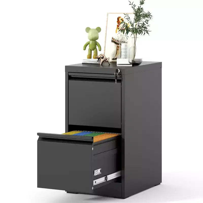 VIYET 28H 2-Drawer Metal Vertical File Cabinet with Lock, Black Steel Filing Cabinet for Home Office, Fits A4/Legal/Letter Size