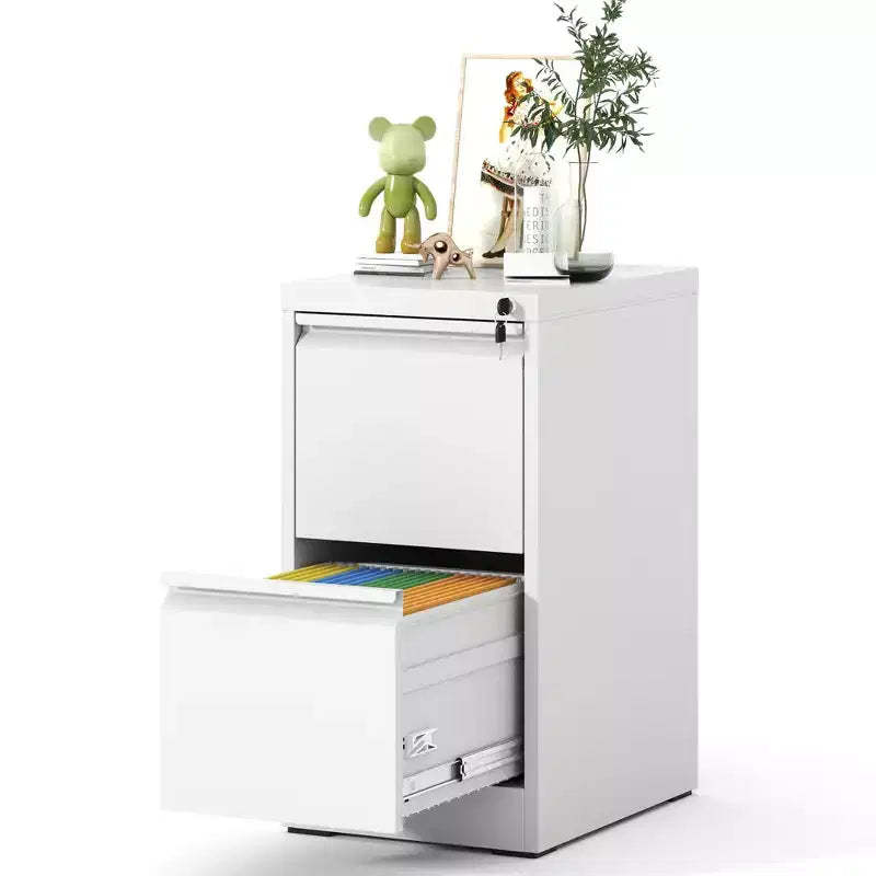 VIYET 28H 2-Drawer White Metal Vertical File Cabinet with Lock, Steel Filing Cabinet for Home Office, Fits A4/Legal/Letter Size