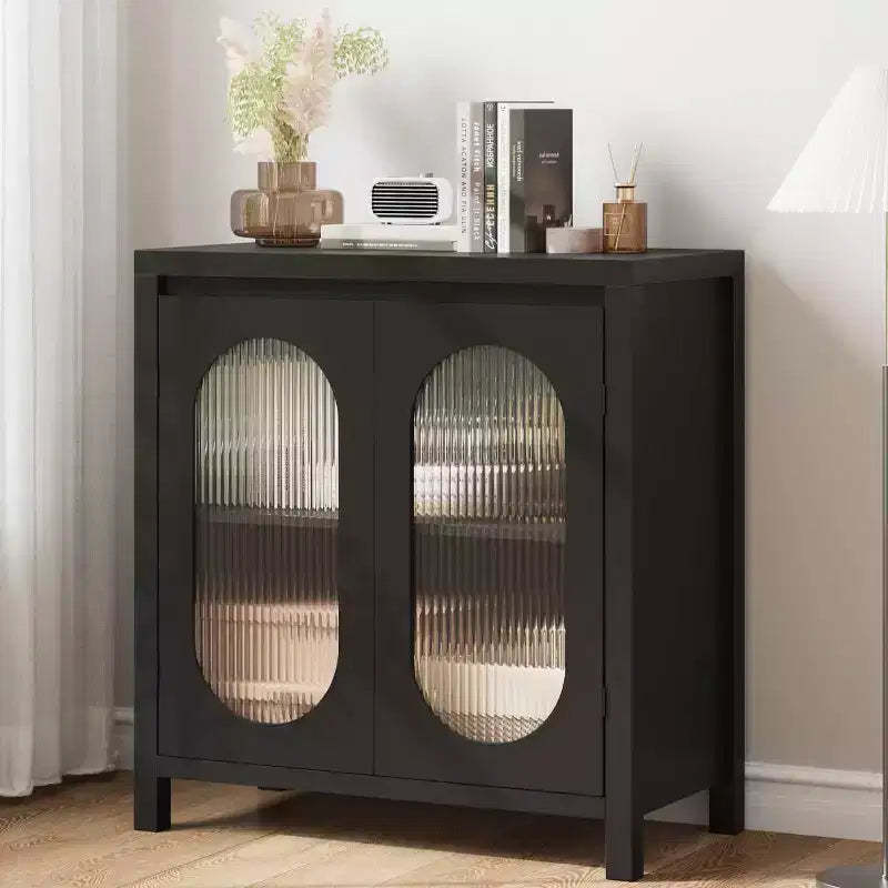 Storage cabinet with adjustable shelves, black decorative storage cabinet, suitable for living room, dining room and entryway.