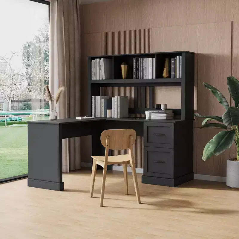 Computer Desk, Home Office Desks With 2 Drawers, 2-tier Open Shelf, Waterproof And Scratch Resistant Modern Corner Desk For Home Office Black